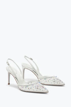 Escarpin slingback Cinderella blanc avec cristaux 80