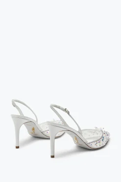 Escarpin slingback Cinderella blanc avec cristaux 80