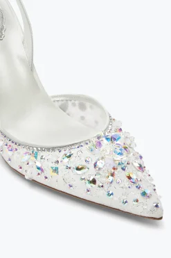 Escarpin slingback Cinderella blanc avec cristaux 80