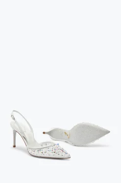 Escarpin slingback Cinderella blanc avec cristaux 80