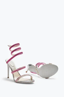 Sandale Cleo argentée avec dégradé rose de cristaux 105