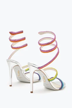 Sandale Rainbow argentée avec cristaux multicolores 105