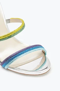 Sandale Rainbow argentée avec cristaux multicolores 105