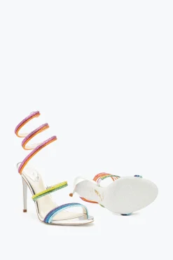 Sandale Rainbow argentée avec cristaux multicolores 105