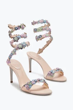 Sandale Roxanne rose poudré avec fleurs multicolores 80