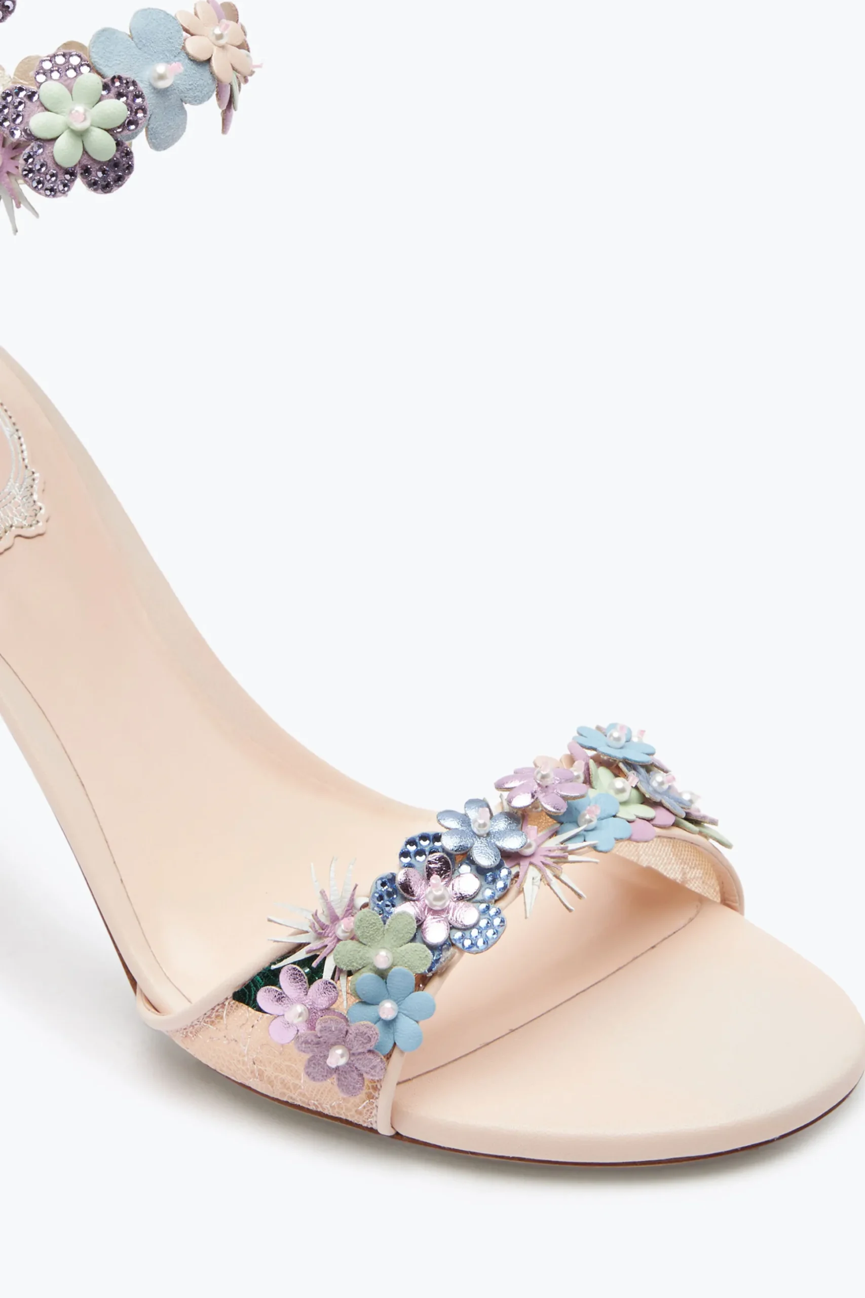 Sandale Roxanne rose poudré avec fleurs multicolores 80