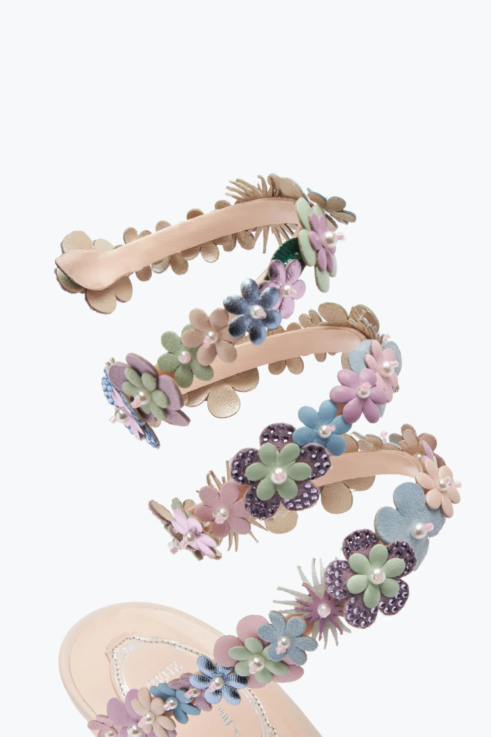 Sandale Roxanne rose poudré avec fleurs multicolores 80